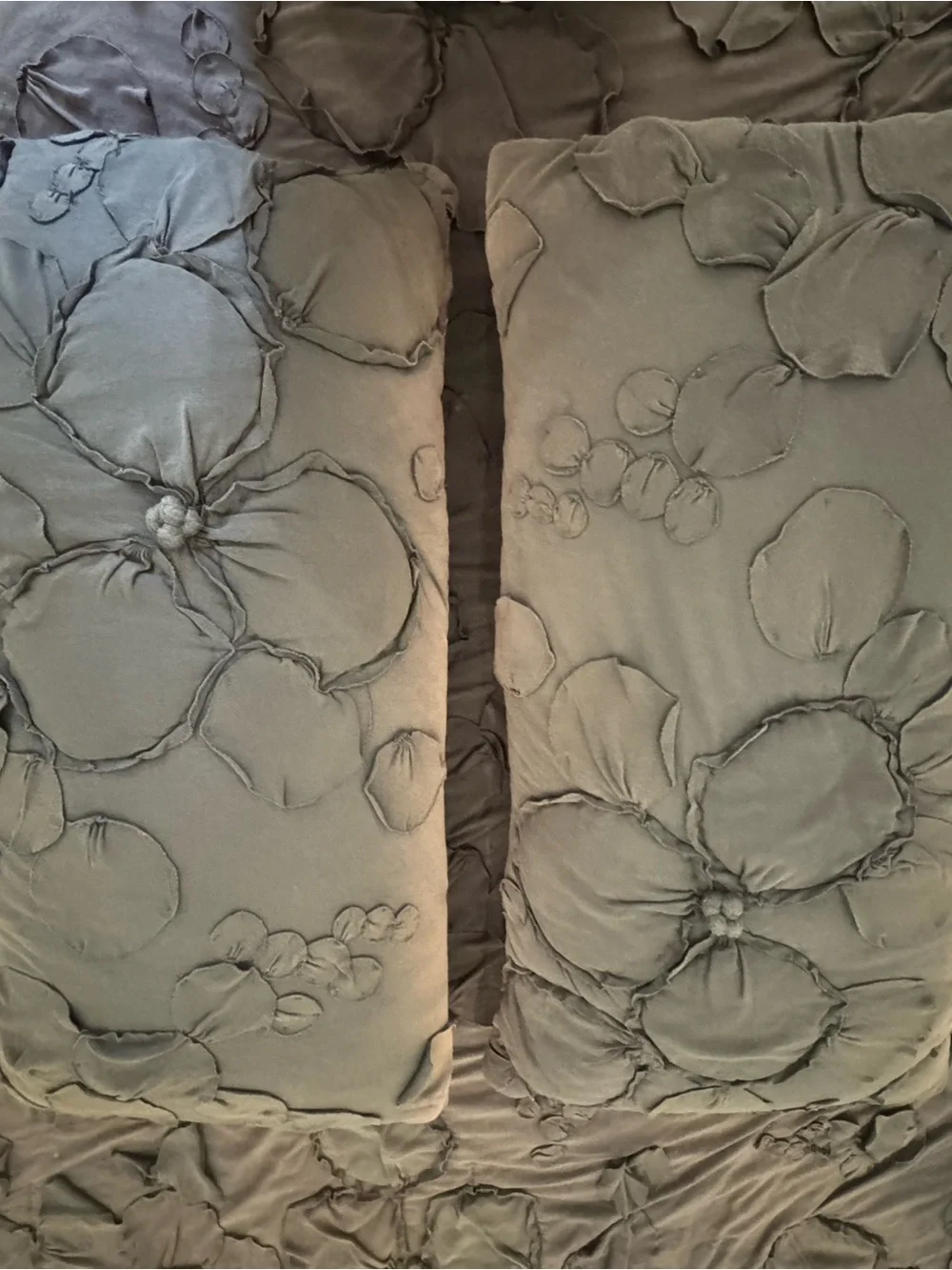 Anthropologie Navy Blue Ruffled Floral Quilt + Two Lumbar Pillow Covers